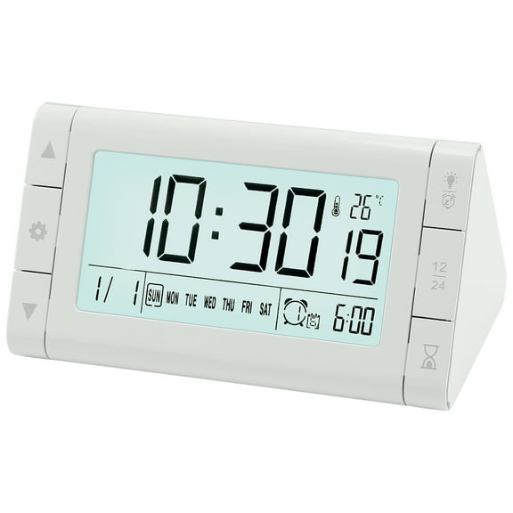 REGALWOVEN Digital Alarm Clock Large LED Display, Three Alarms, Batteries Powered for Bedroom/Dorm White 4.9"L x 3.0"W x 2.6"H