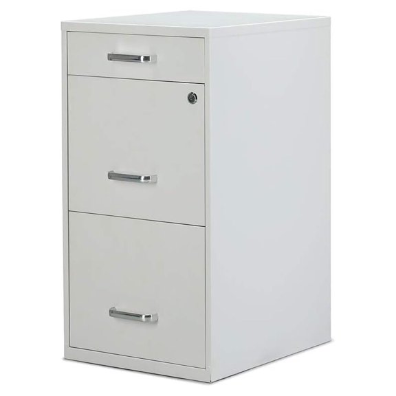 3-Drawer Vertical File Cabinet, Letter Size Documents, Lockable & Mobile, 18.9" D x 14.3" W x 26.9" H, White