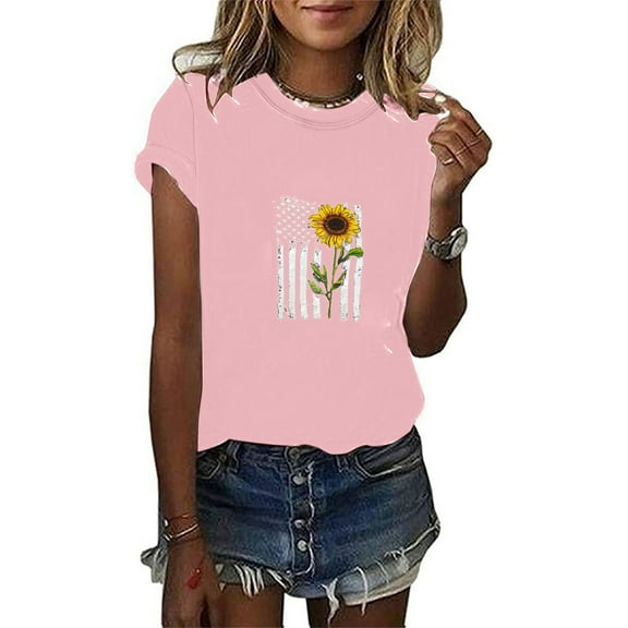 Lilgiuy Hawaiian Shirts for Women Casual Summer Printing Blouse Short Sleeves Round Neck Loose Tops