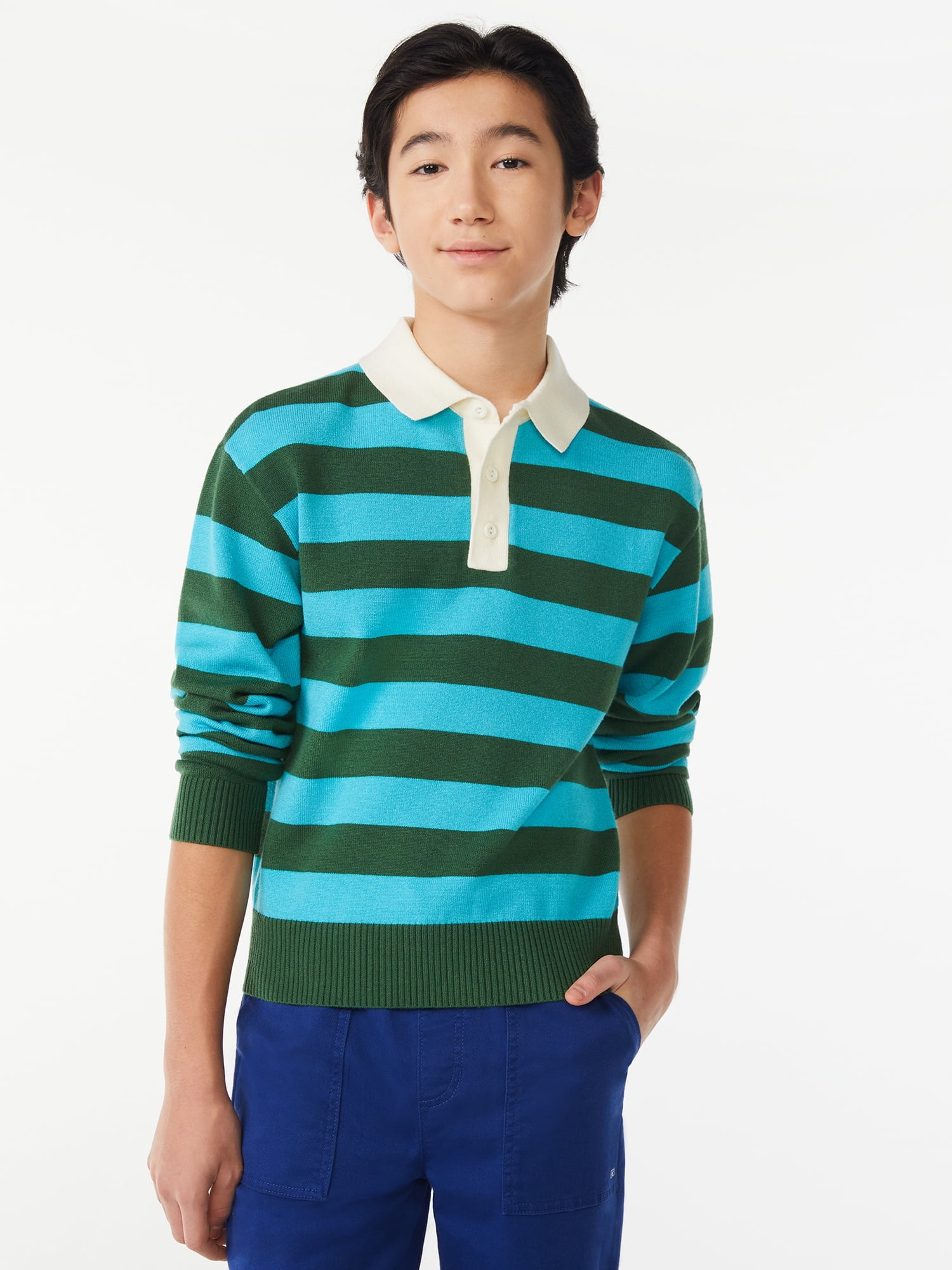 Free Assembly Boys Striped Polo Sweater, Sizes 4-18