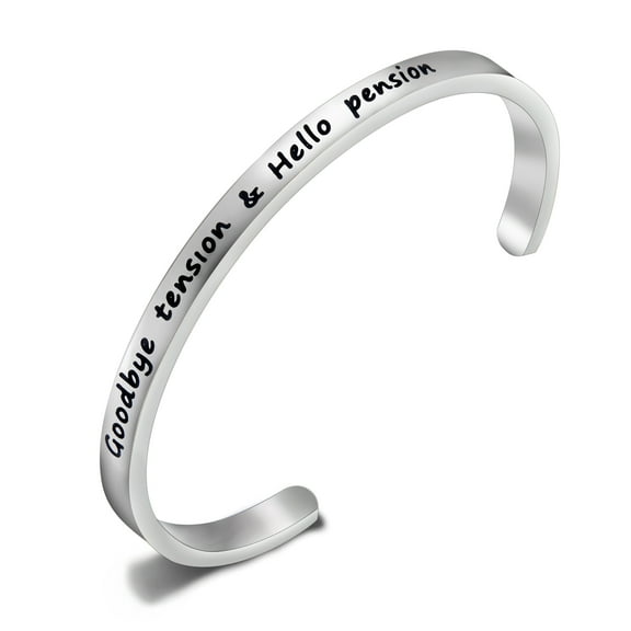 Retirement Gift Goodbye Tension Hello Pension Cuff Bangle Happy Retirement Bracelet Gift For Parents Grandma Nurse Teacher