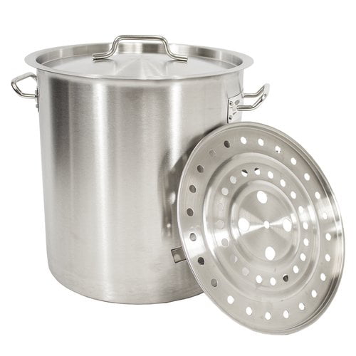 Crab Pot/Steamer Thickness 1mm Perfect for Homebrewing & Boiling Sap for Maple Syrup Crawfish Tamale Dumpling Gas One Stainless Steel Stock Pot with Steamer 8 Gallon with lid/cover & Steamer Rack 