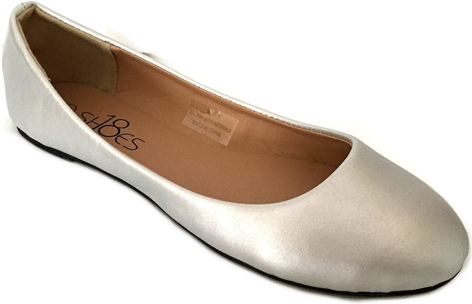 Shoes 18 Womens Classic Round Toe Ballerina Ballet Flat Shoes 8600 Silver Pu 65