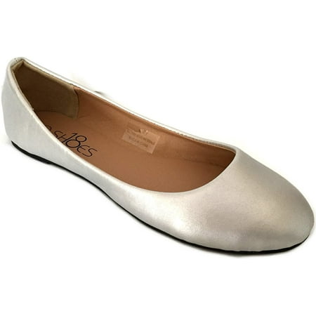 

Shoes 18 Womens Classic Round Toe Ballerina Ballet Flat Shoes 8600 Silver Pu 7.5