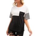 thumbnail image 1 of Minnieouse Camisa de manga corta con cuello y estampado de rayas para mujer Prendas para la parte del cuerpo negro M Minnieouse AP001245-02, 1 of 6
