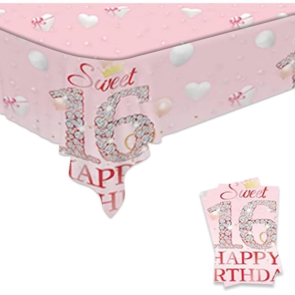 2 Pack Sweet 16 Rose Gold Tablecloths 87 x 51 Inches