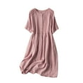 thumbnail image 2 of Meichang Robe à Manches Courtes pour Femmes Robe T-Shirt à Manches Courtes de Printemps Robes Midi en Coton Lin Confortables Tuniques Décontractées Unies, 2 of 5