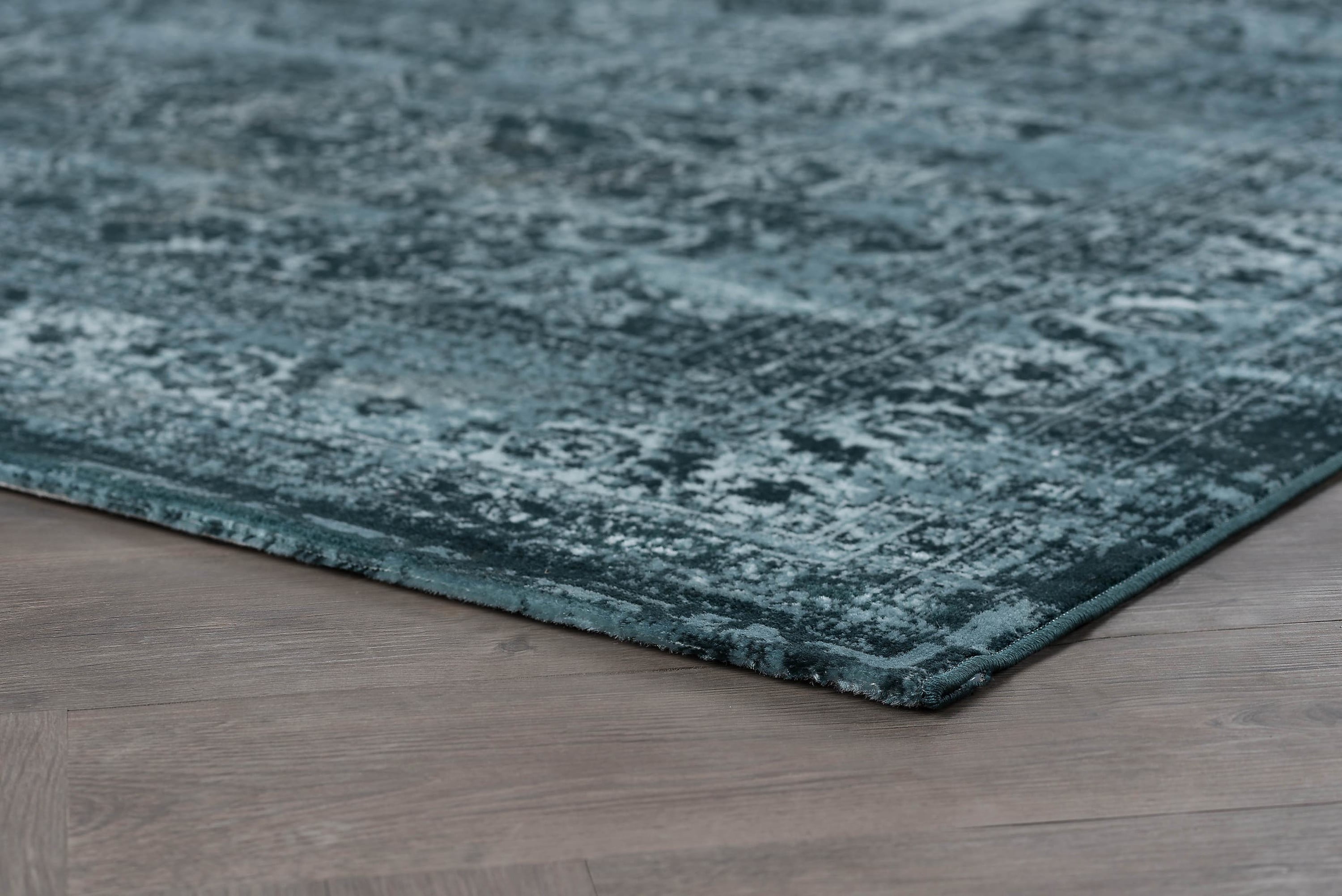 Transitional 7x10 Area Rug (6'7'' x 9'6'') Oriental Blue, Ecru Living Room Easy to Clean