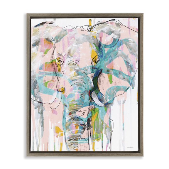 Stupell Industries Contemporary Abstract Elephant Doodle Brown Floating Frame Canvas Art, 17 x 21, by Kamdon Kreations
