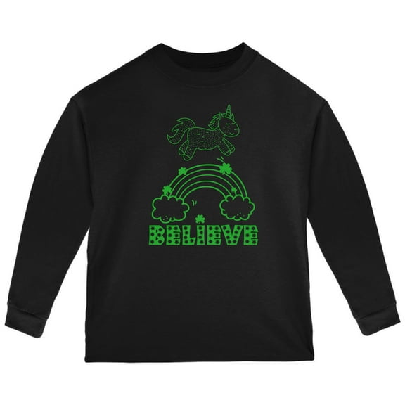 St Patricks Day Shamrock Rainbow Unicorn Believer Toddler Long Sleeve T Shirt
