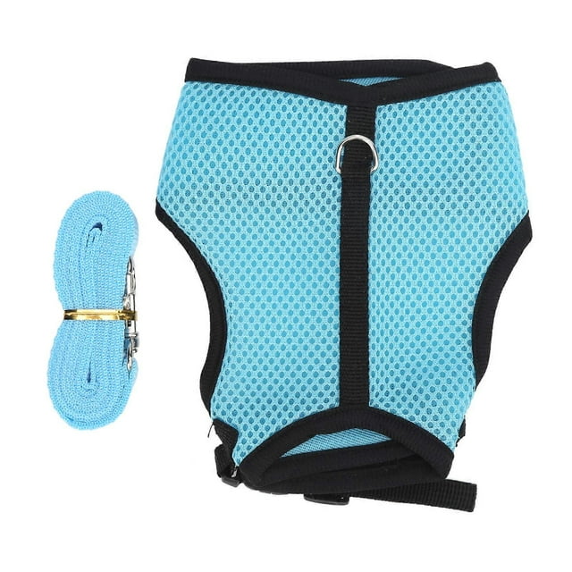 Adjustable Mini Pets Vest Harness and Leash Set Mesh Pet Leash for Rabbits Guinea PigL Light Blue