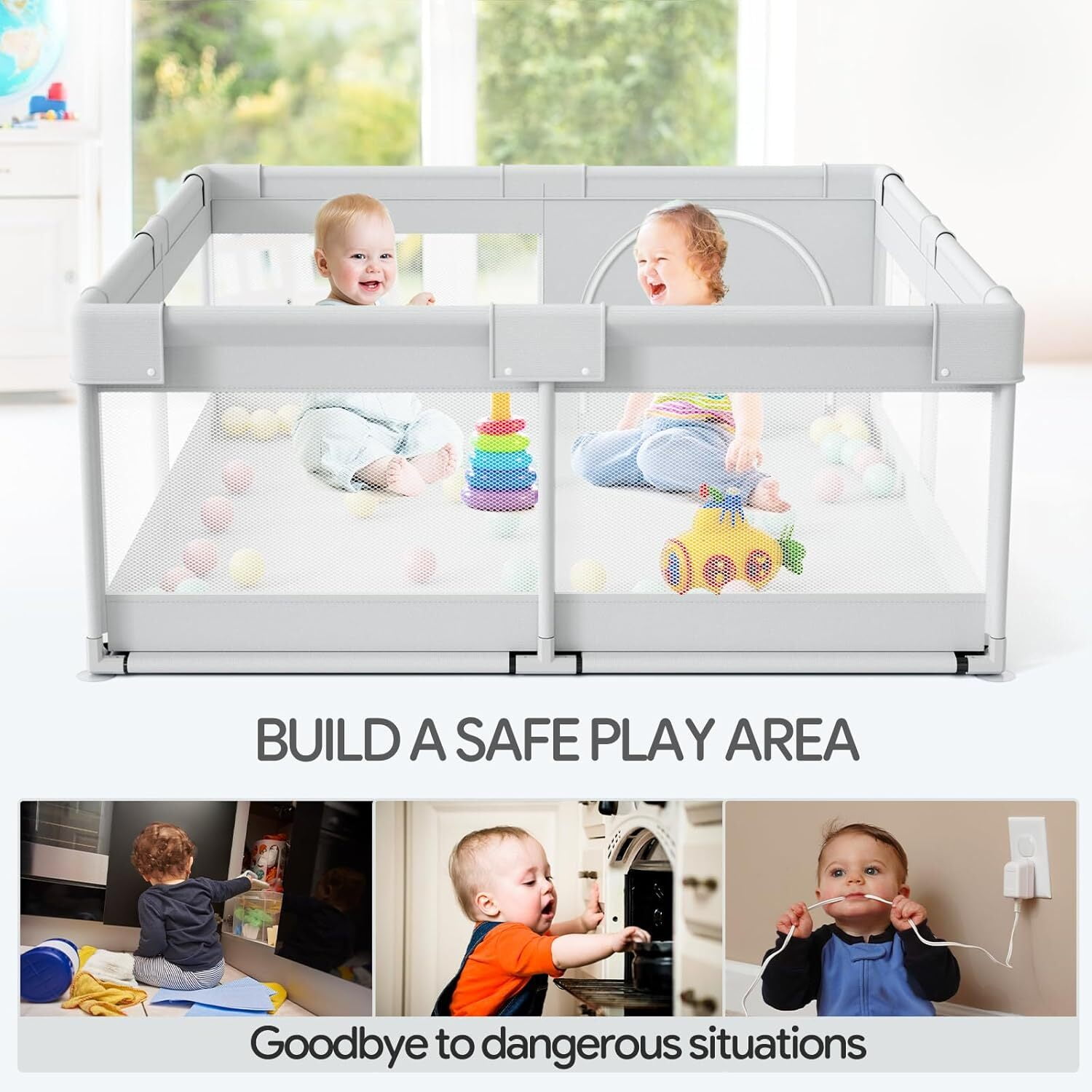 Easy4Home 59" Large Baby Playpen for Toddlers, Gray