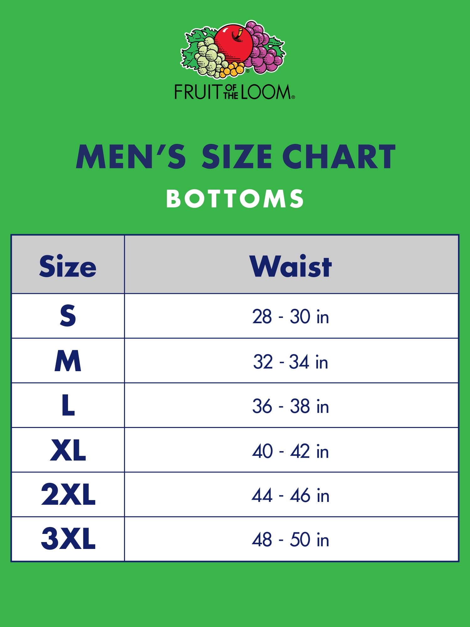 Mens Boxers Size Chart