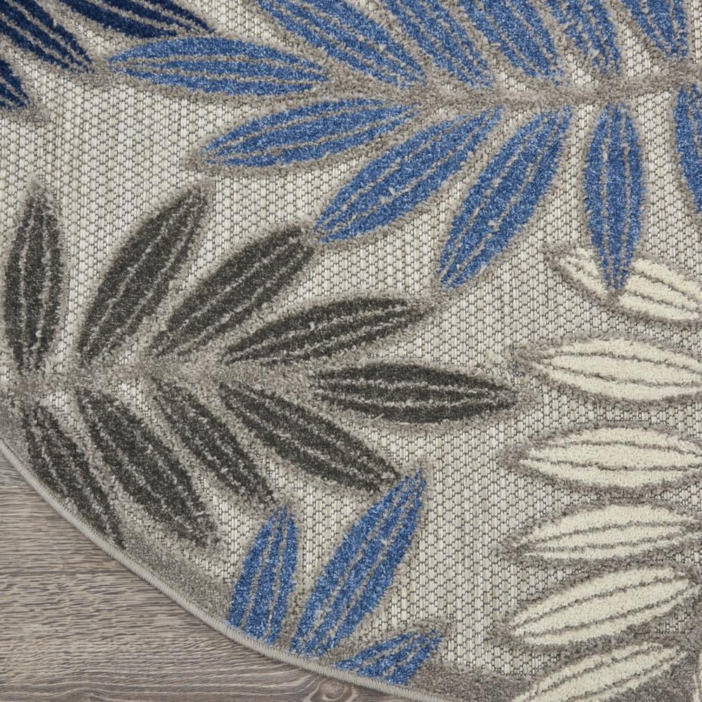 5â€™ Round Gray and Blue Leaves Indoor Outdoor Area Rug