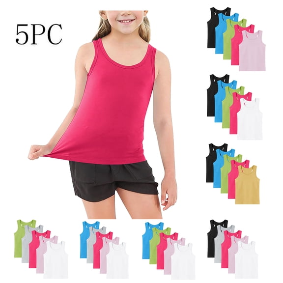 Lumosvexa Cotton Tank Tops for Girls 5 Pack, Sleeveless Stretchable Crew Neck Summer Daily Casual Tees Multicolor 10-12