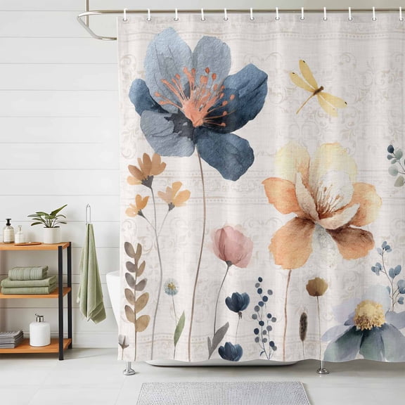 Shower Curtain Watercolor Flowers Leaf Shower Curtains for Bathroom Decor, Waterproof Polyester Shower Curtain Set with Hooks, Extra Long 72" x 78" Blue Pink Floral Plant