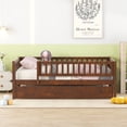 thumbnail image 2 of CoSoTower Full Size Wood Daybed with Trundle and Fence Guardrails, Walnut, 2 of 9