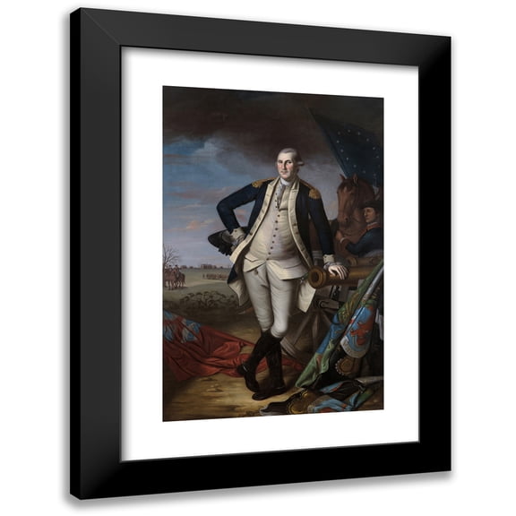 Charles Willson Peale 11x14 Black Modern Framed Museum Art Print Titled - George Washington at the Battle Of Princeton (1781)