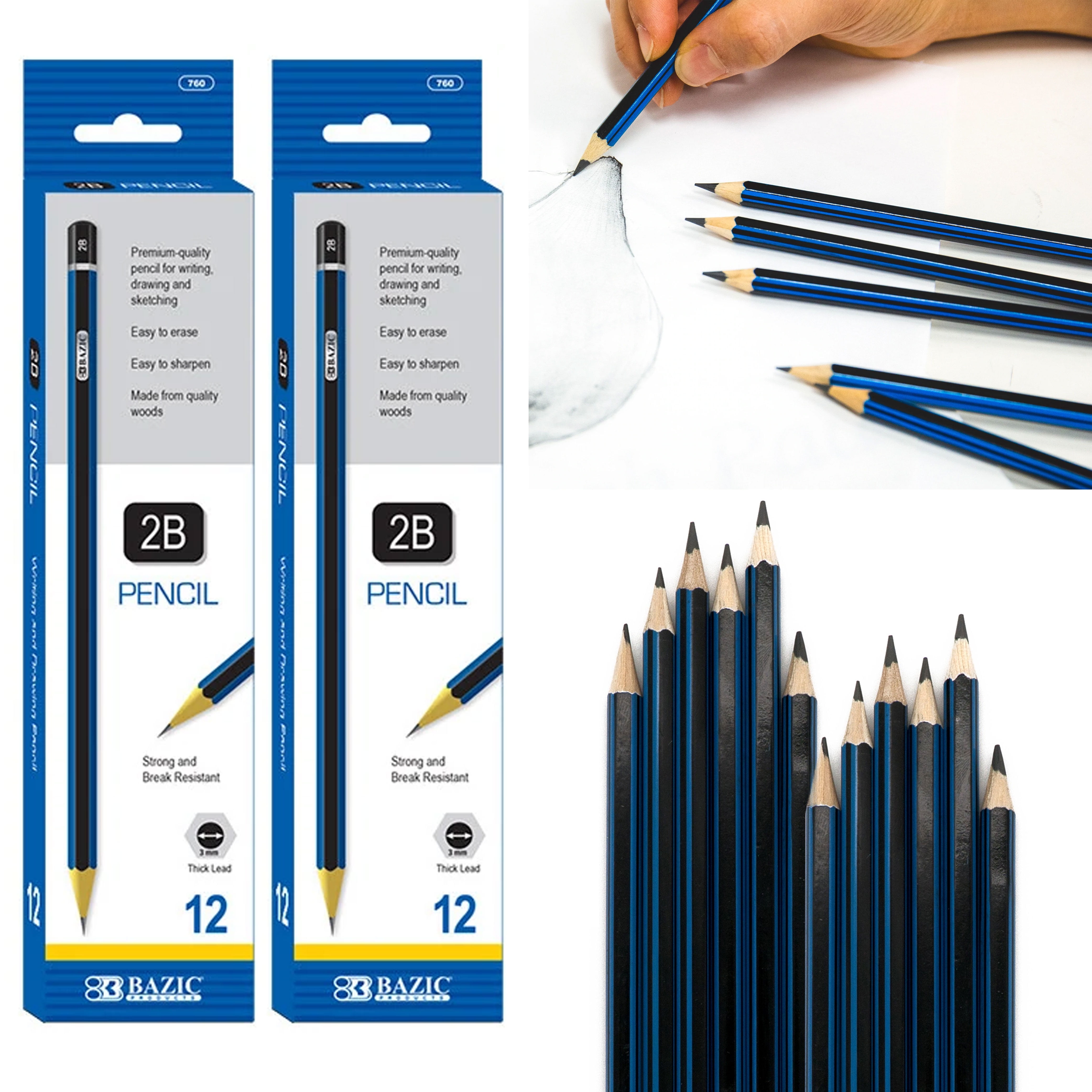 24 Graphite Pencils 2B Premium Sketching Artist Wood Pencil UN-Sharpened Drawing