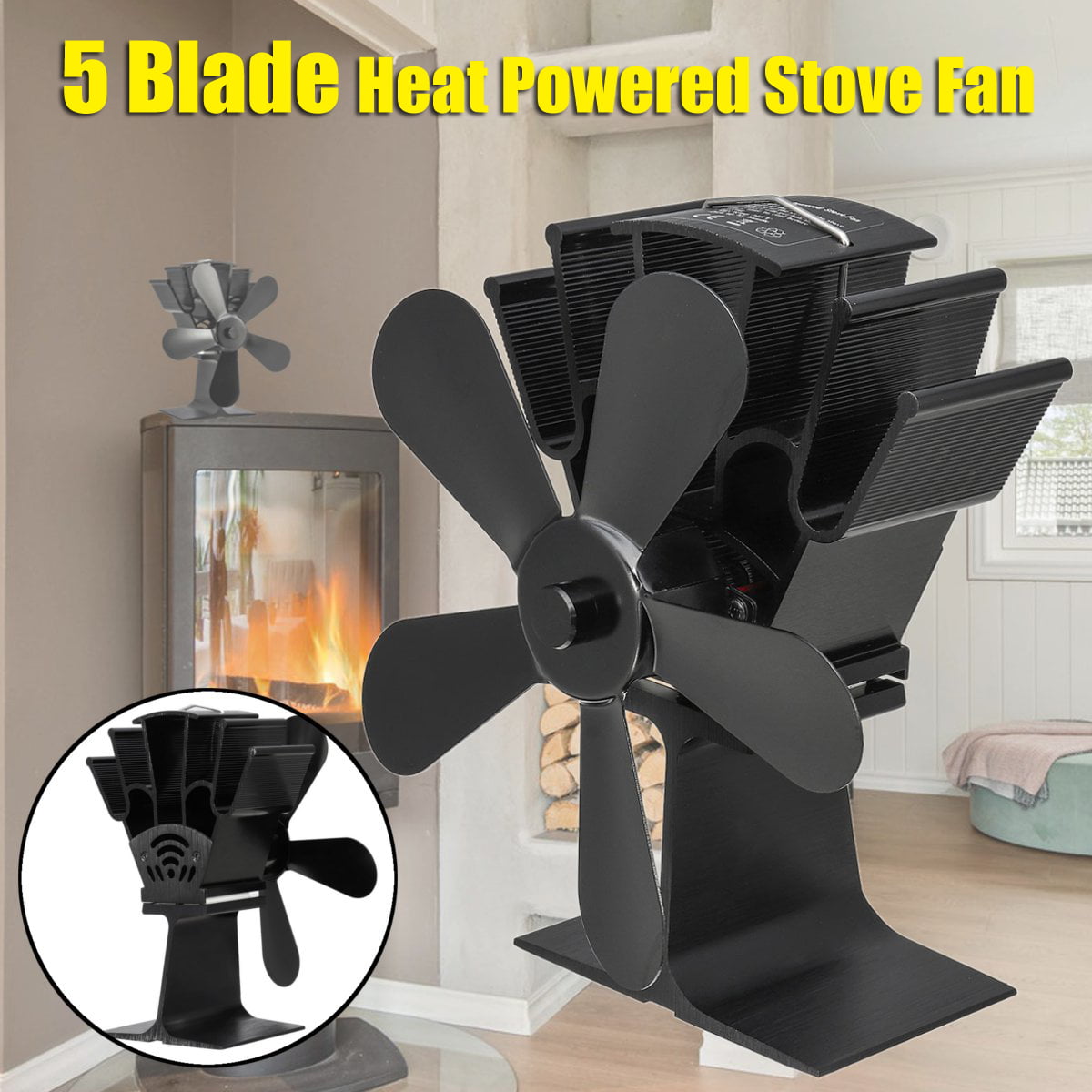 5 Blade Stove Fan Heat Powered Fan for Wood Burning Stoves or FireplacesQuiet and Low