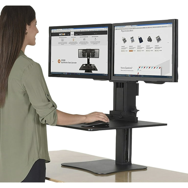 Victor High Rise Electric Triple Monitor Standing Desk Workstation, 28 X 23 X 20, Black/Aluminum
