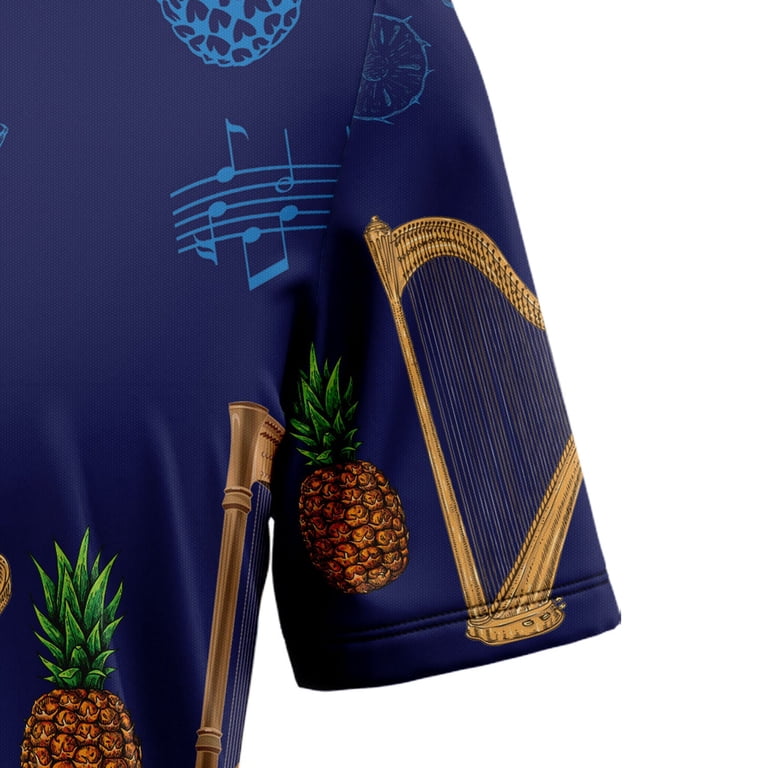 DIQADILA Harp Musical Instrument Aloha Hawaiian Short Sleeve Button-Up ...