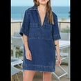 thumbnail image 4 of Minivestido Vaquero Informal de Verano para Mujer, con Cuello en V y Bolsillos, Azul Oscuro, Talla XL, 4 of 6