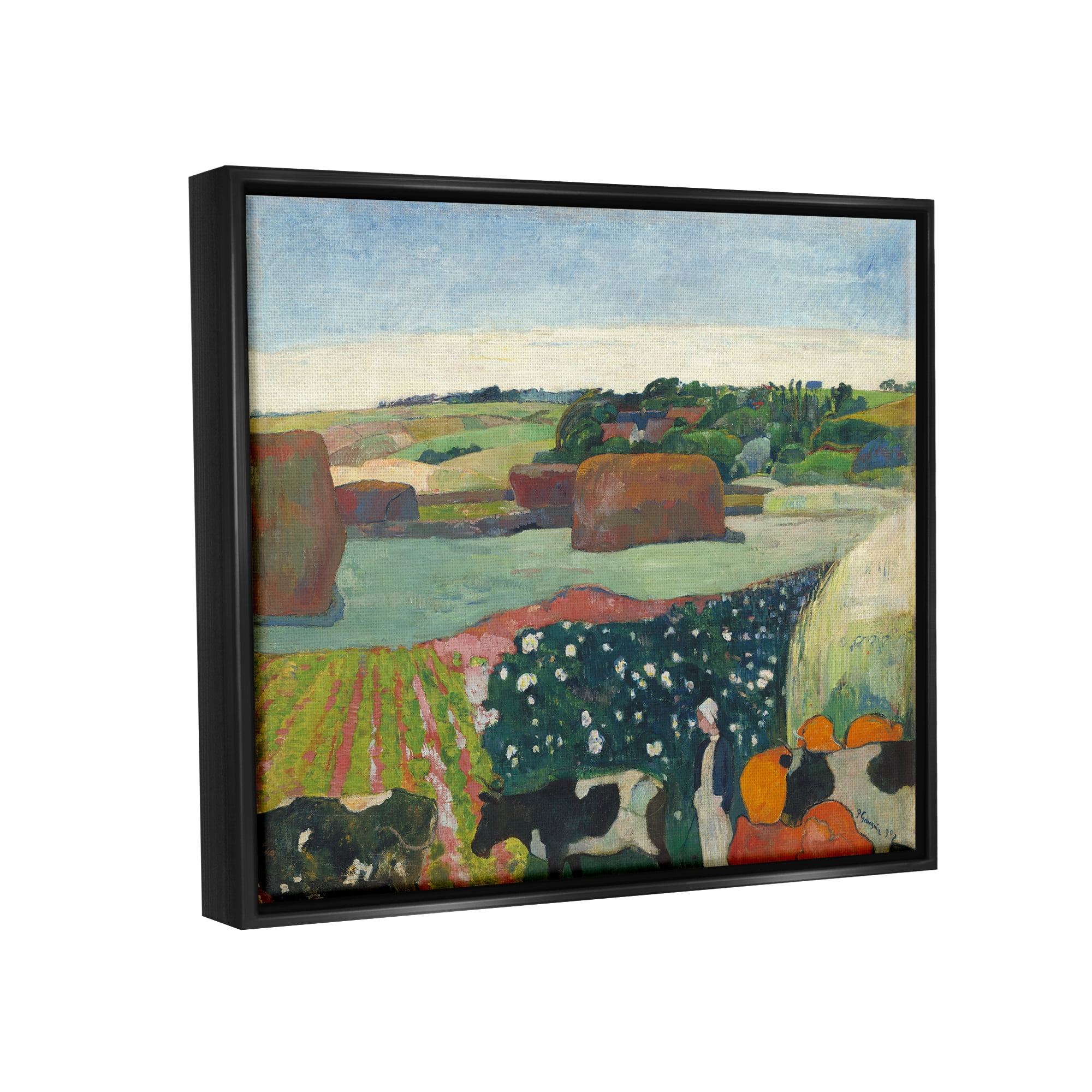 Stupell Haystacks In Brittany Gauguin Classic Landscape Painting Black Floater Framed Art Print Wall Art