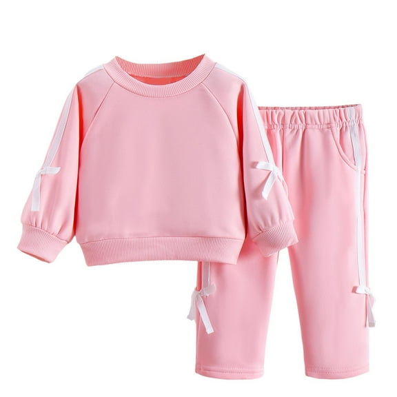 NAFUU Girl Clothes Girls Outfits Baby Girl Fall Clothes Toddler Sweatsuit Bowknot Long Sleeve Crewneck Sweatshirt Tops And Sweatpants 2 Piece Set Fashion Vintage 18-24 Months