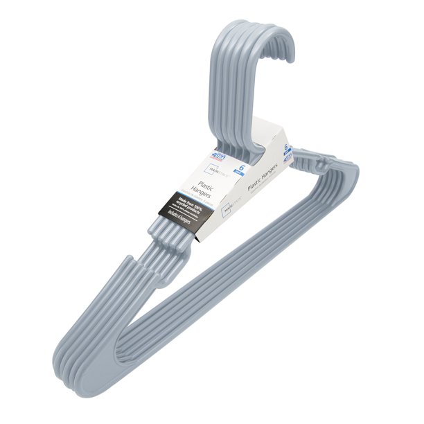 Mainstays Plastic Hangers 6pk Silver