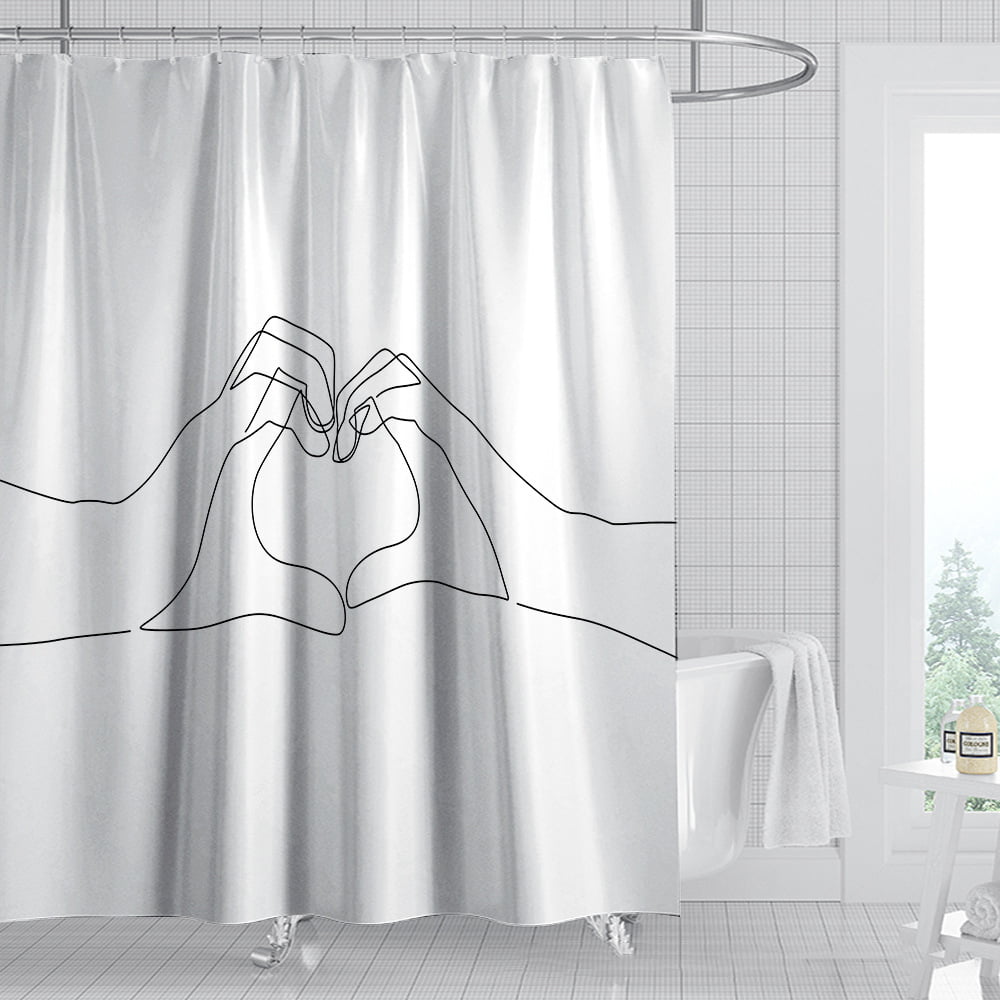 Fabric Shower Curtain 100% Polyester Washable Modern Design 180x180cm 12 Hook 