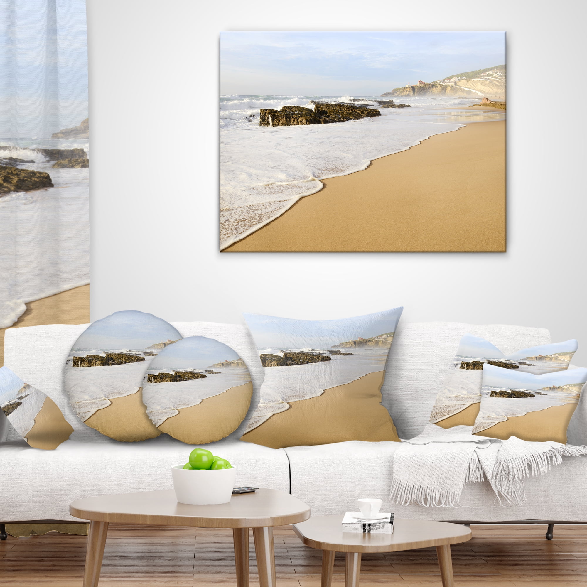 Designart Magoito Beach Portugal - Seascape Throw Pillow - 12x20