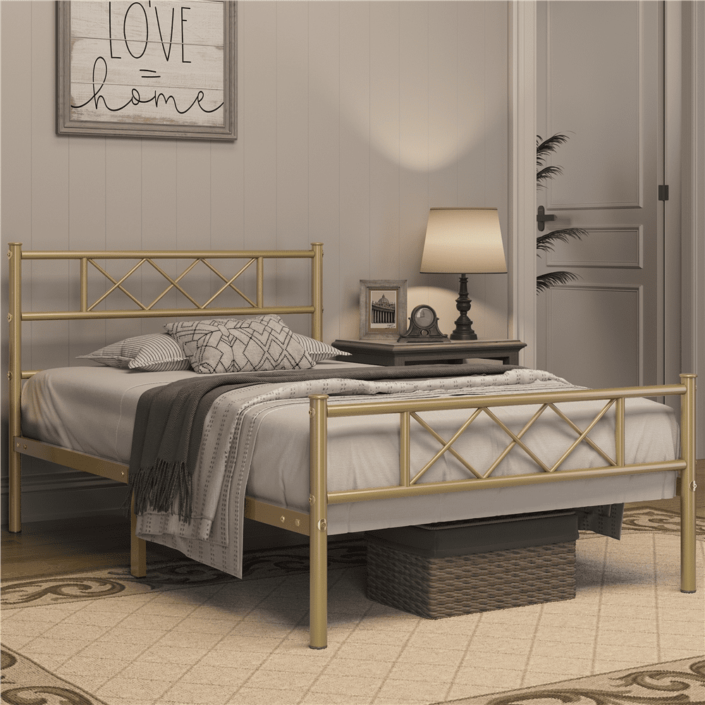 Renwick Journee x-Design Metal Platform Twin XL Bed, Antique Gold