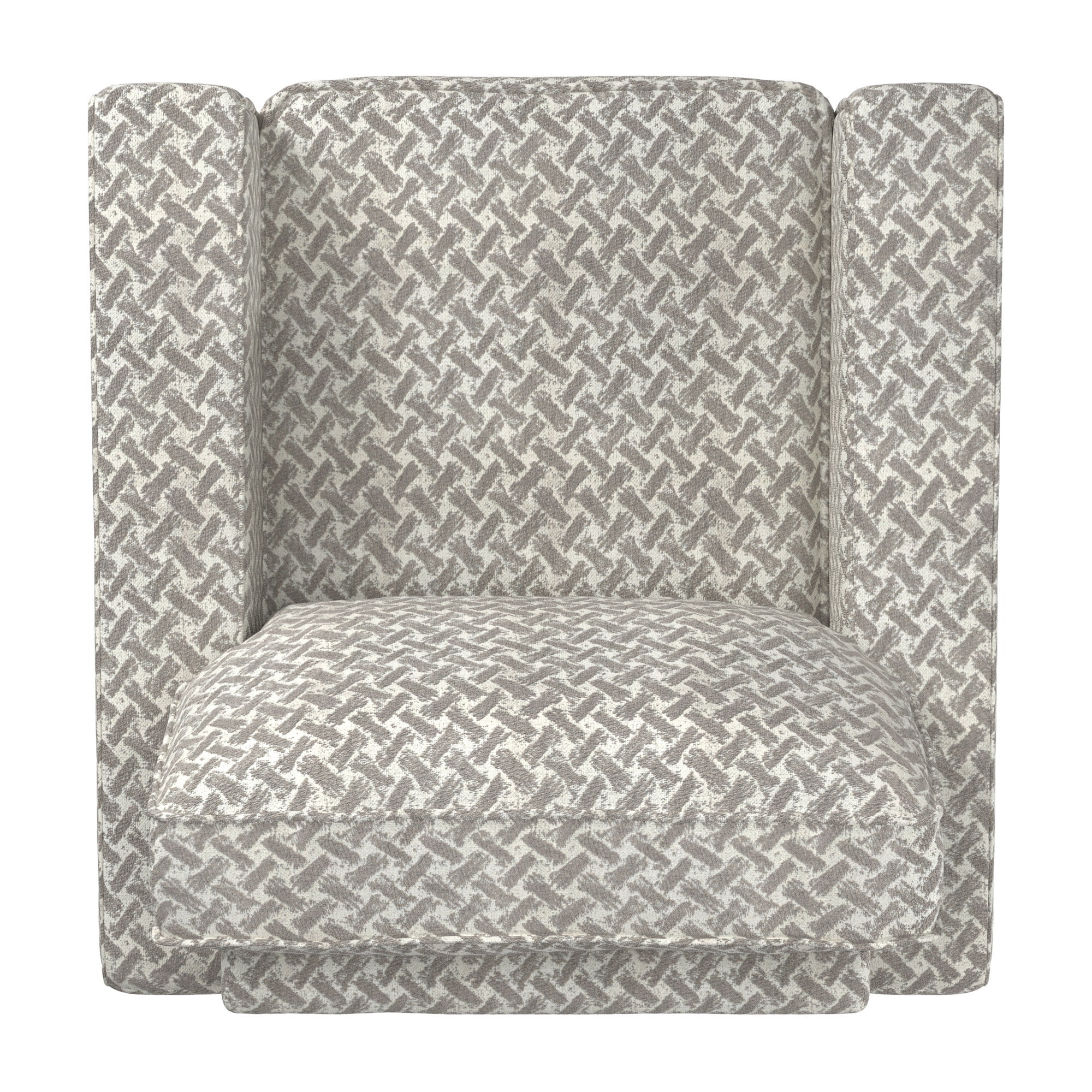Weston Home Svolvar Modern Fabric Upholstered Square Arm Accent Chair, White/Gray Herringbone Pattern Fabric