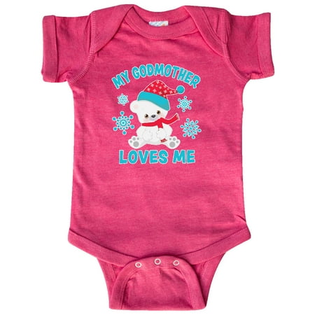 

Inktastic Polar Bear My Godmother Loves Me in Santa Hat Gift Baby Boy or Baby Girl Bodysuit