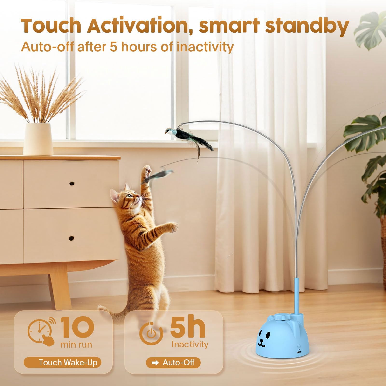 Interactive Cat Toys For Indoor Cats: Upgraded 360° Automatic Spin Flying Bird Wand With Silicone Protected Rod Safe Play  Strong 8cm Suction Cup Usb-rechargeable Bored Kittens And Adult