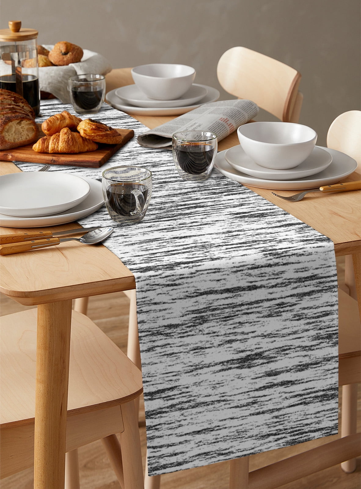 Hokiten Table Runners 72 Inches Long Dress Scarves, Black and White Farmhouse Kitchen/Dining Table Runner, Coffee Tablerunners, Modern Striped Geometric Abstract Art 16x72 Inch