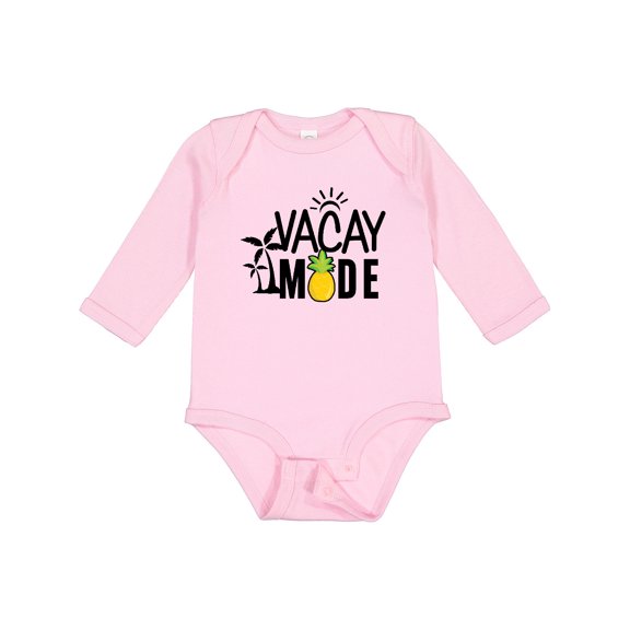 Inktastic Vacay Mode with Palm Trees Sun and Pineapple Boys or Girls Long Sleeve Baby Bodysuit