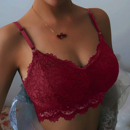 TOWED22 Women s Bras Women s Wireless Unlined Lace Bra Plus Size Full Coverage Bralette Comfort Red