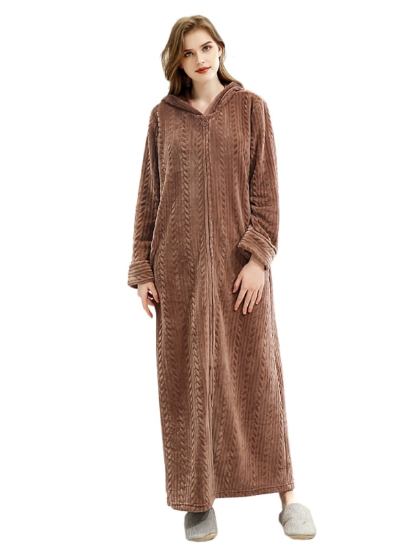 Plush Coat For Mens Winter Long Sleeved Pajamas Multi Pockets Robe Nightshirt Plus Size Hoodie 
