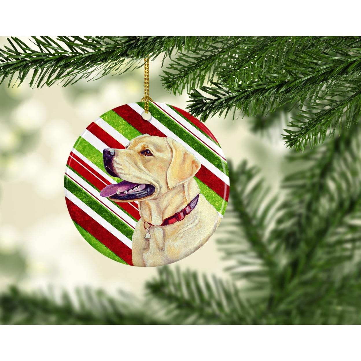 Labrador Candy Cane Holiday Christmas Ceramic Ornament LH9248