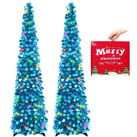 Árbol de Navidad Macting desplegable de 5 pies con luces, 2 unidades, azul