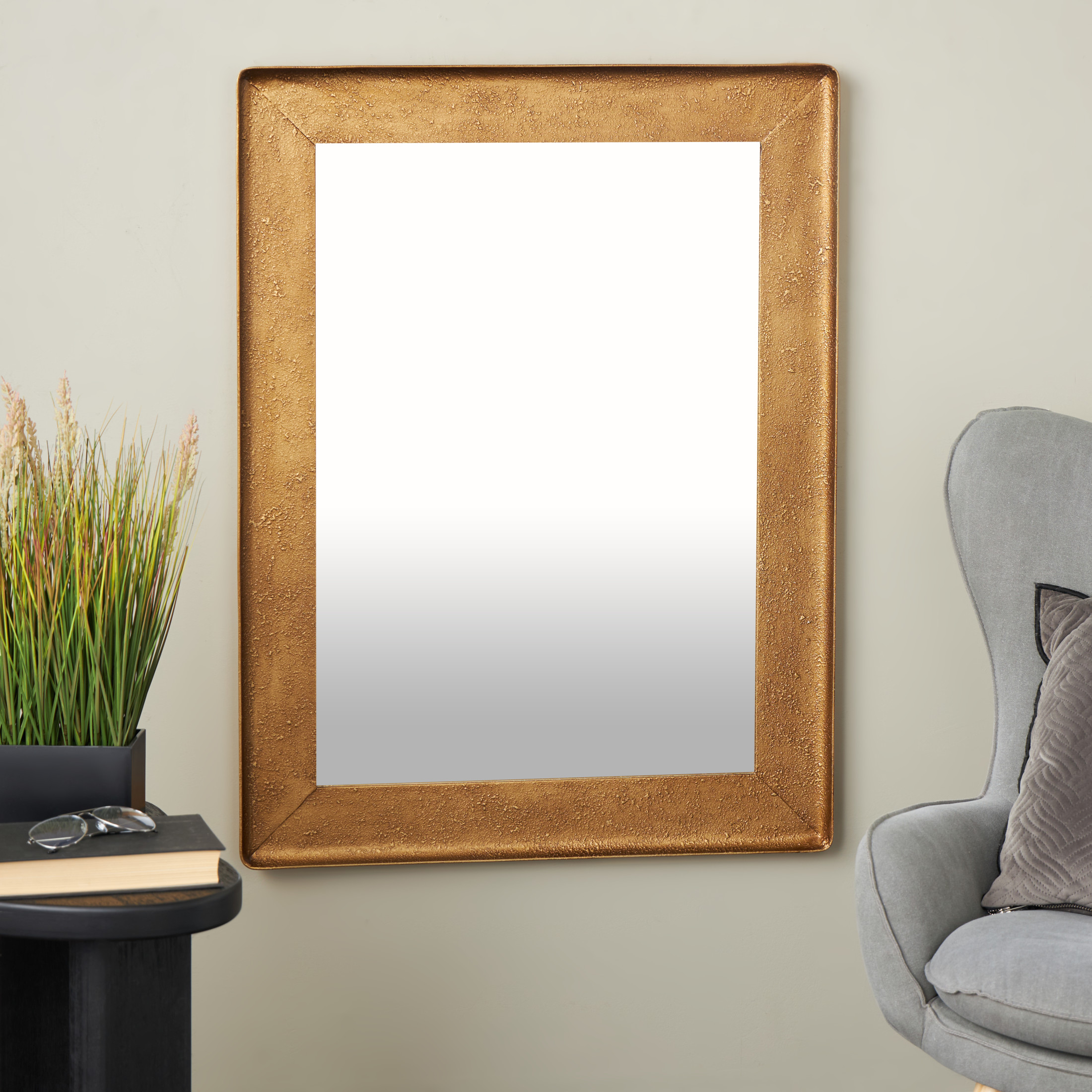DecMode 29" x 38" Gold Wall Mirror with Textured Frame