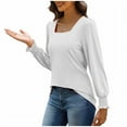 thumbnail image 4 of SYMOID Womens White Square Neck Puff Sleeve Top - Polyester Spandex Soft Stretchy, Relaxed Fit, Casual Office Everyday Wear, S/M/L/XL/XXL,Size XL, 4 of 5