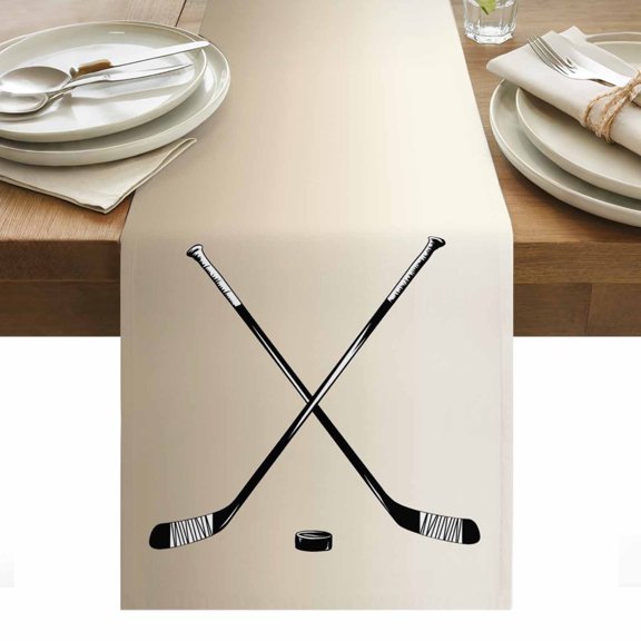 Beige Ombre Table Runner - 72 Inch Long, Kitchen Dining Table Runner Dresser Scarves, Black Hockey Sticks Minimalist Style Farmhouse Decor for Coffee Tables Wedding Party Banquet