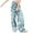 Blue, variant on Ruyang Girls Jeans Wide Leg Baggy Denim Pants Children Flowers Elastic Waisted Palazzo Pants with Pockets Streetwear Summer Pants