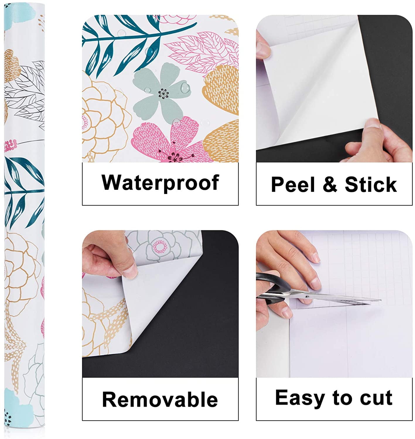 Caltero Peel and Stick Floral Wallpaper Self-Adhesive Removable Contact Paper for Wall Decor, 17.7in x394in
