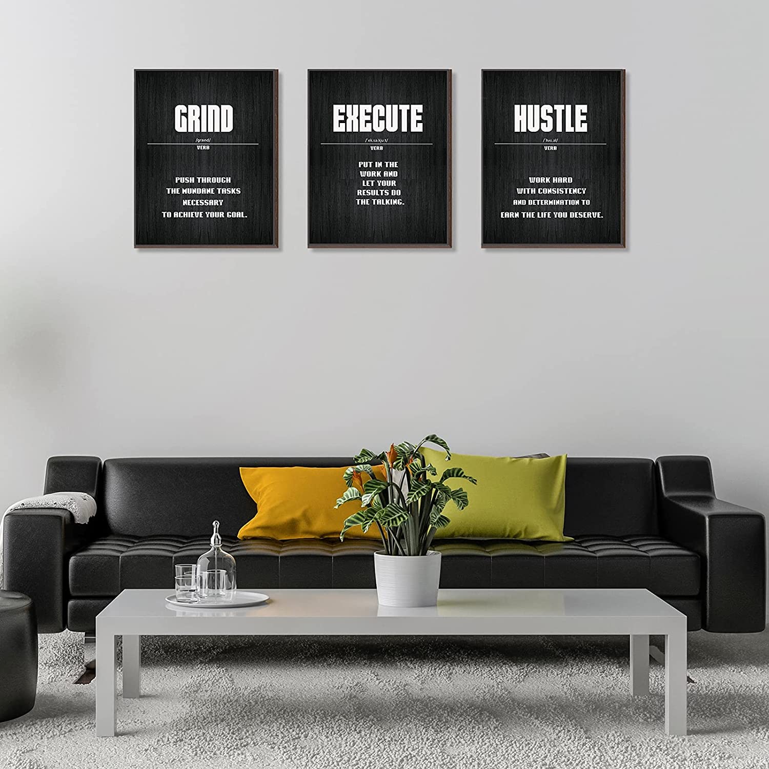 HTAIGUO Pieces Inspirational Motivational Wooden Hanging Wall Arts Grind  Hustle Execute Quotes Wall Decoration Signs for Office Living Room Gym Decor  Hanging Paintings