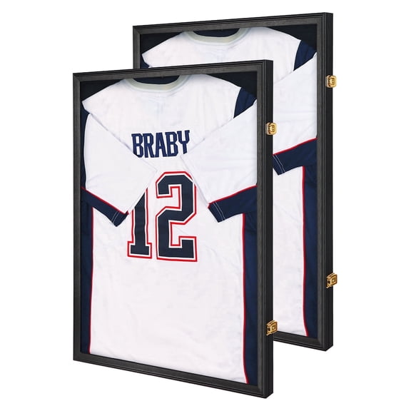 KCRasan Large Lockable Jersey Display Frame, for Sports Shirts, Black, 2 Pack