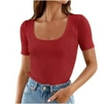 thumbnail image 2 of Qertyioot T-Shirt à Manches Courtes Col Rond pour Femmes Couleur Unie, 2 of 8